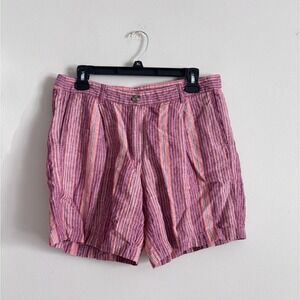 J Jill Love Linen Striped Shorts Womens Size 10 Pink Red Summer Boho Coastal